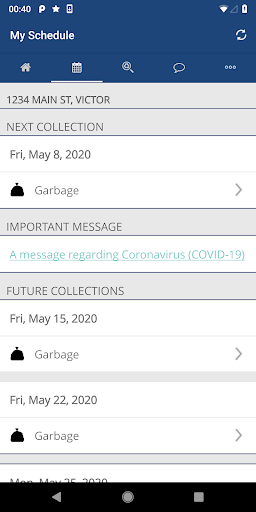 Screenshot of Bitterroot Disposal app My Schedule tab.